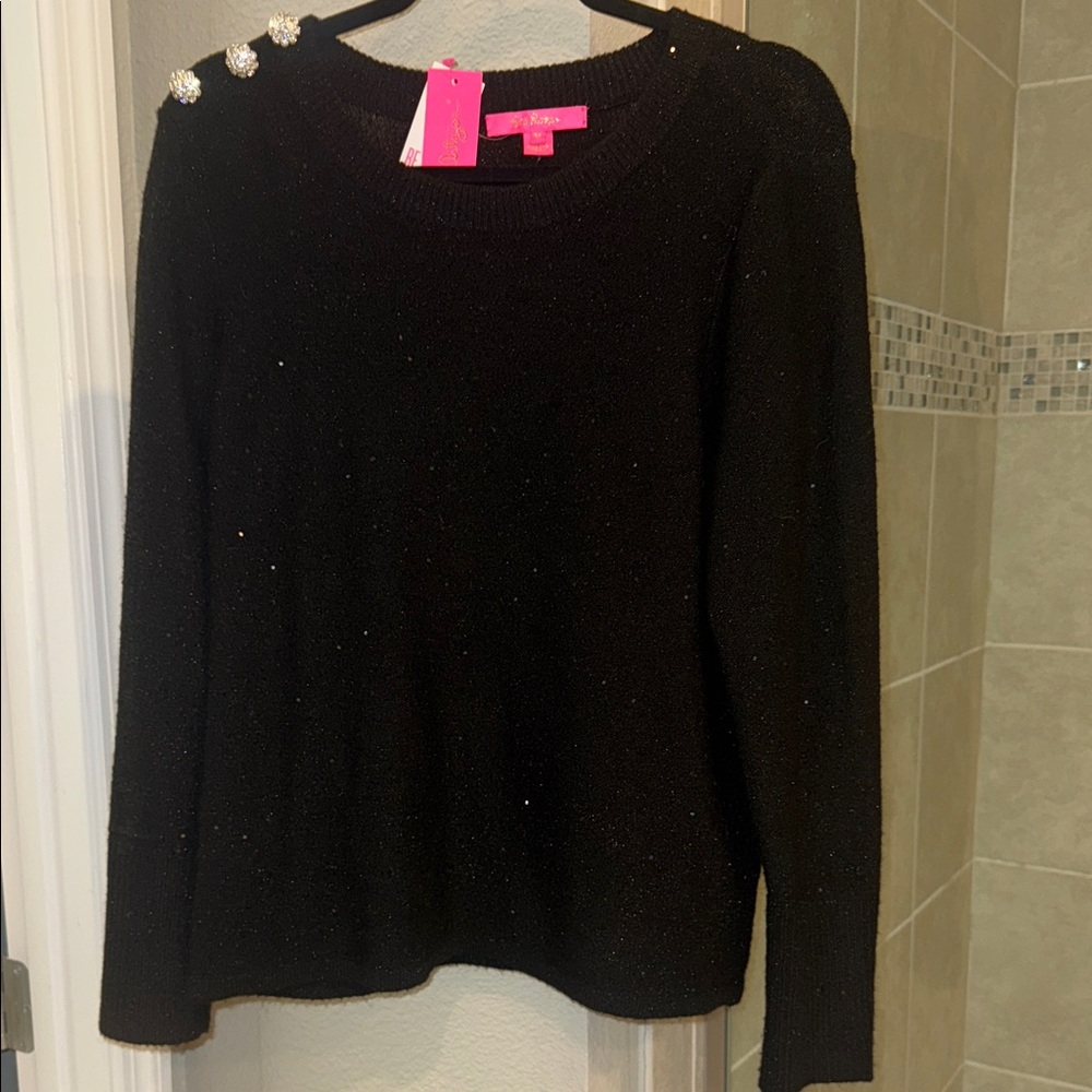 Lilly Pulitzer Morgan Sequin Sweater Black Metallic Size XL New w/tags